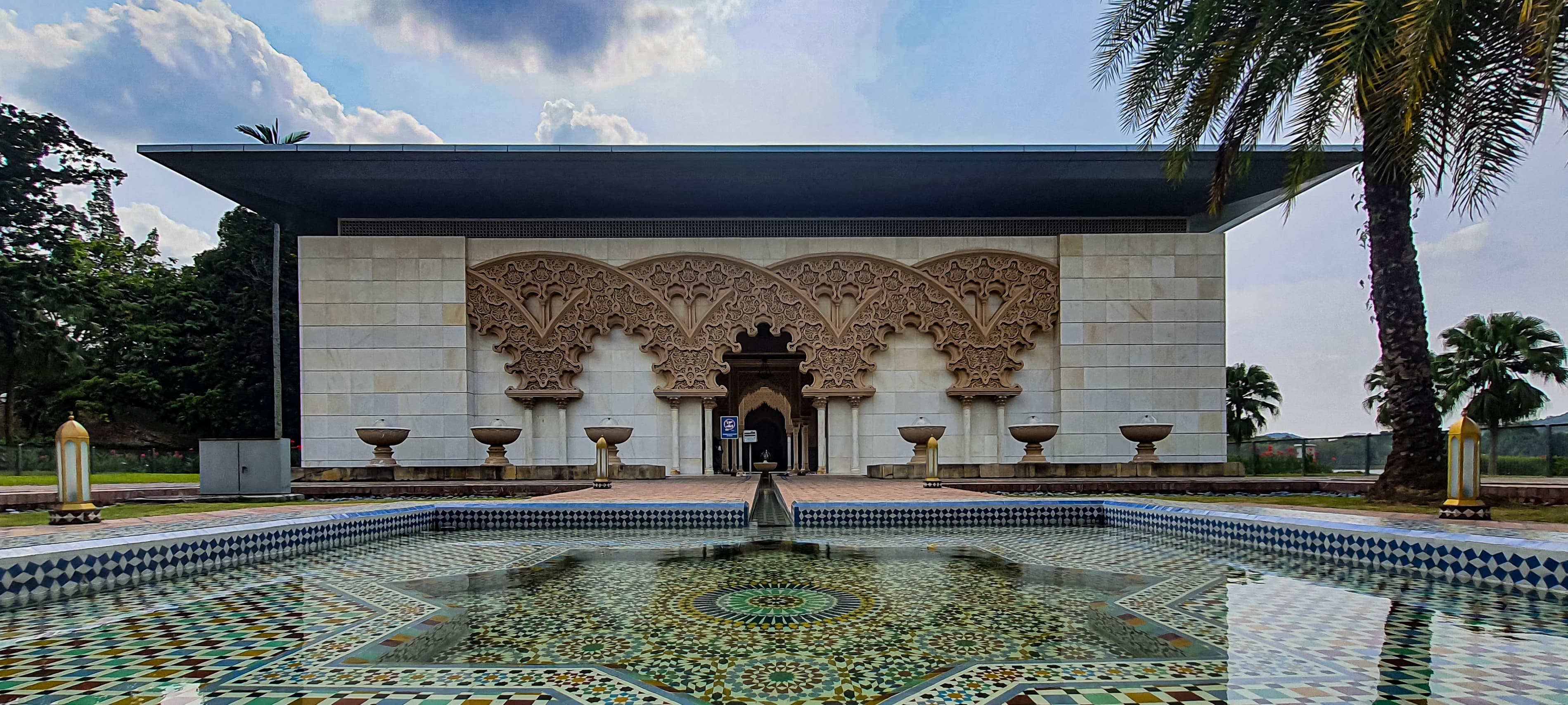 Moroccan Pavilion exterior and patterned pool at Putrajaya Botanical Garden; photograph by Azreey