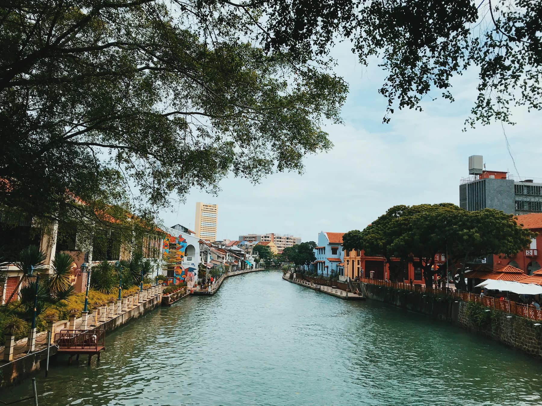 Historic riverside buildings in Melaka, Malaysia