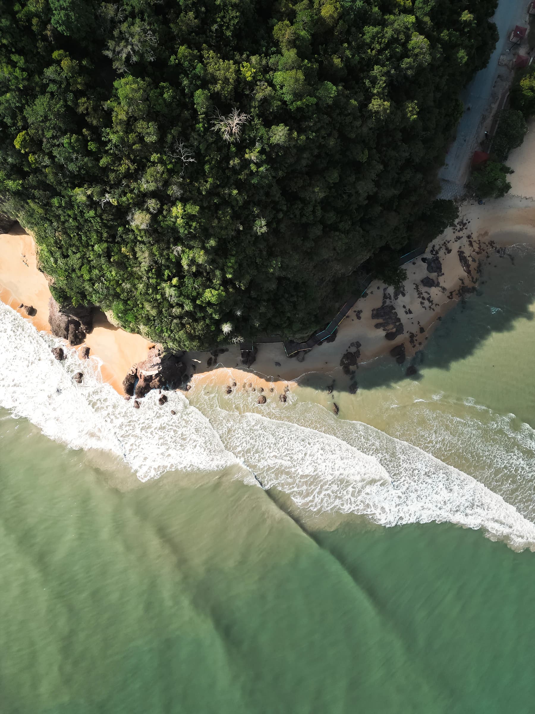 Aerial view of the green coastline at Bukit Keluang, Terengganu